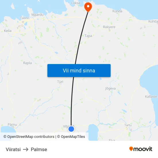 Viiratsi to Palmse map