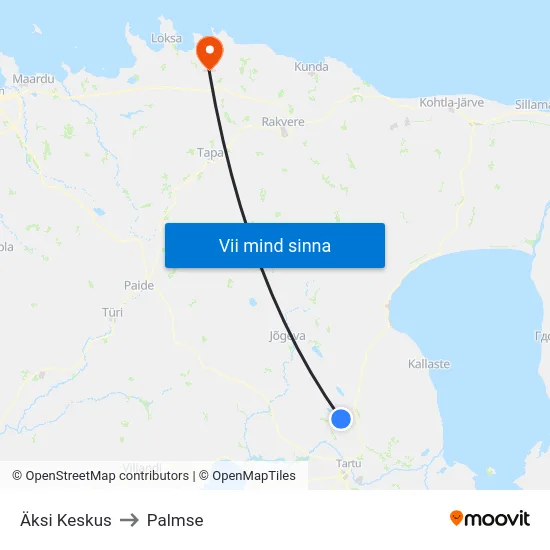 Äksi Keskus to Palmse map