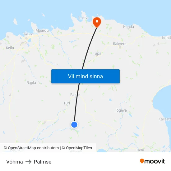 Võhma to Palmse map
