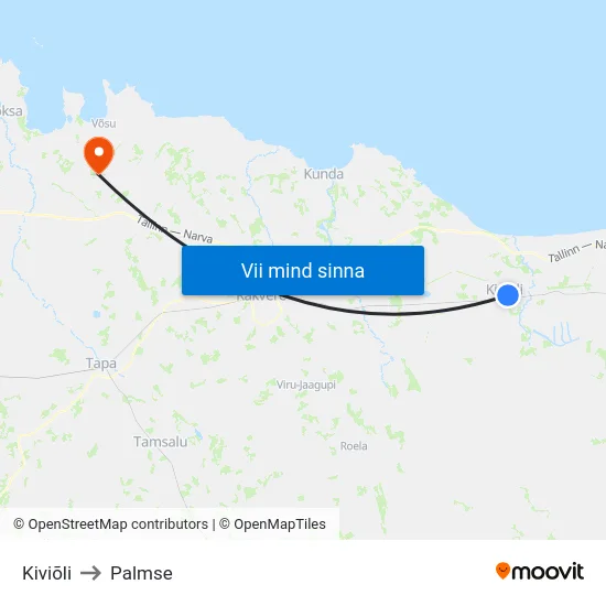Kiviõli to Palmse map