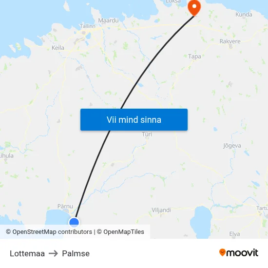 Lottemaa to Palmse map
