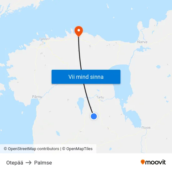 Otepää to Palmse map