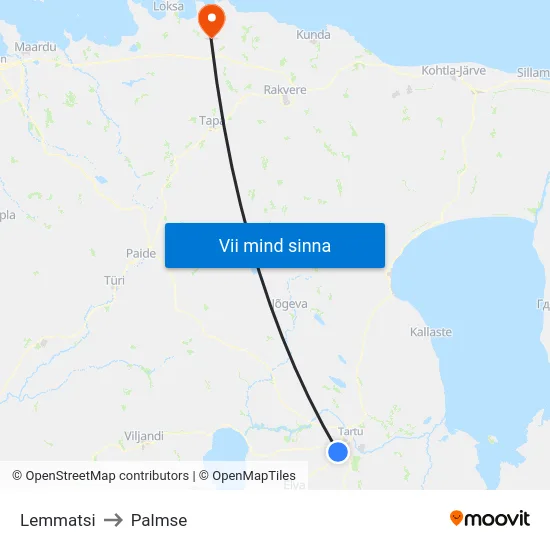Lemmatsi to Palmse map