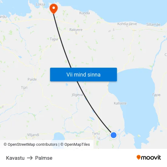 Kavastu to Palmse map