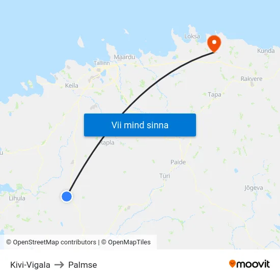 Kivi-Vigala to Palmse map