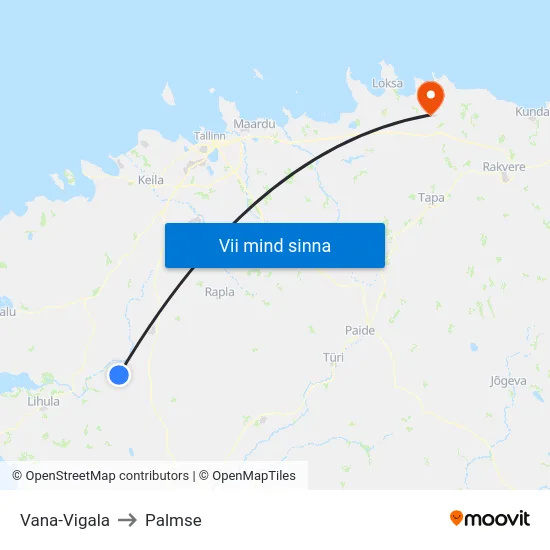 Vana-Vigala to Palmse map