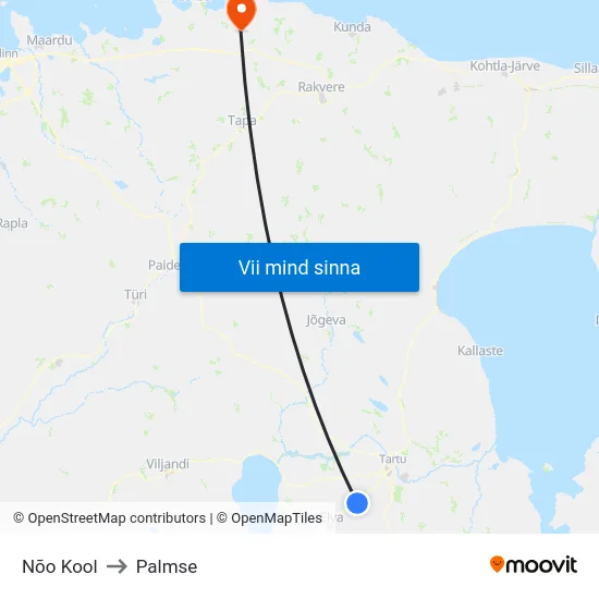 Nõo Kool to Palmse map