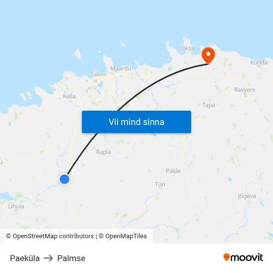 Paeküla to Palmse map