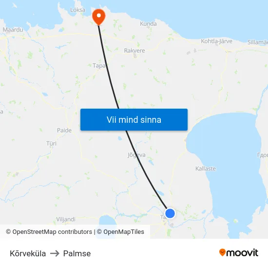 Kõrveküla to Palmse map