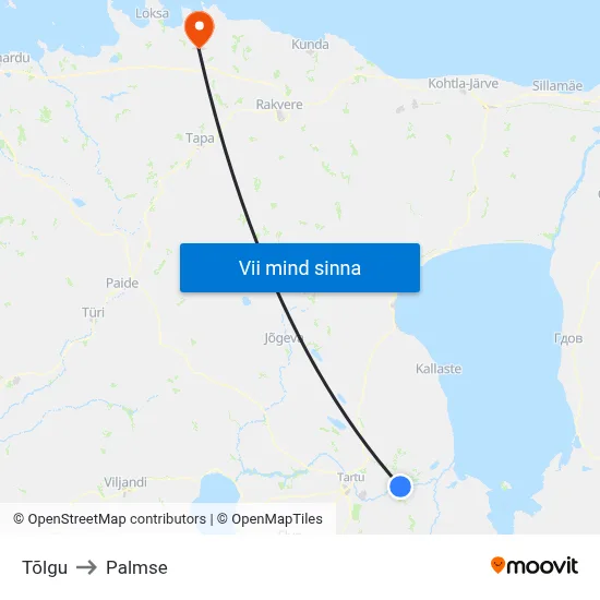 Tõlgu to Palmse map
