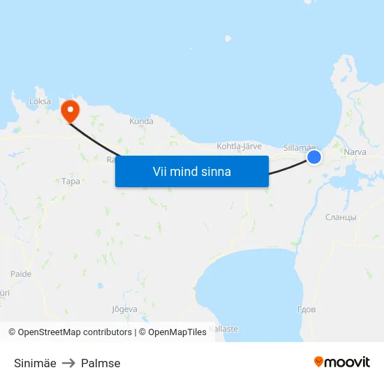 Sinimäe to Palmse map
