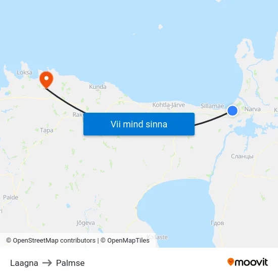 Laagna to Palmse map