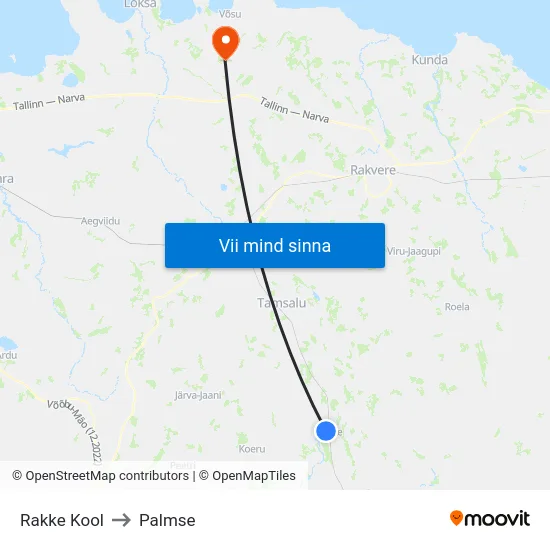 Rakke Kool to Palmse map