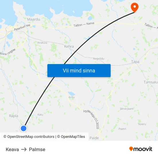 Keava to Palmse map