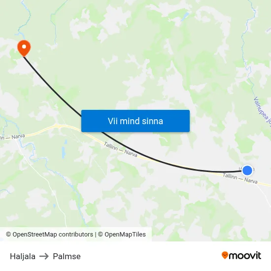 Haljala to Palmse map