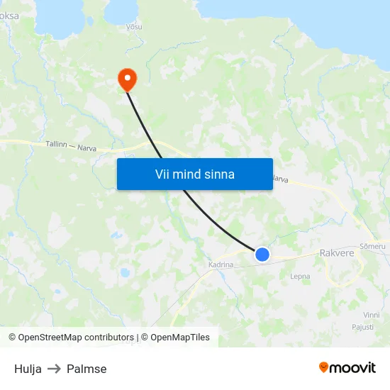 Hulja to Palmse map