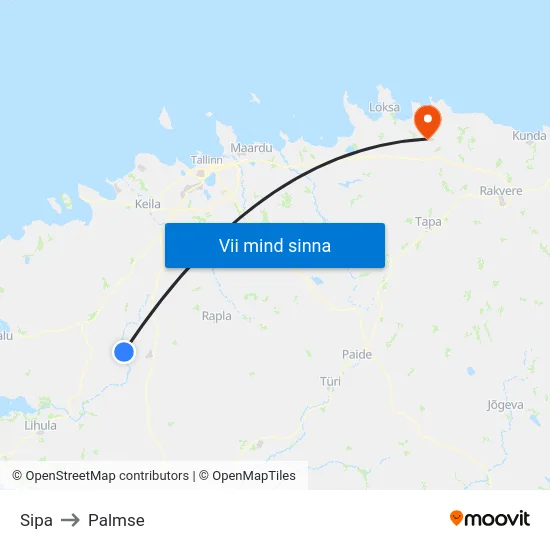 Sipa to Palmse map
