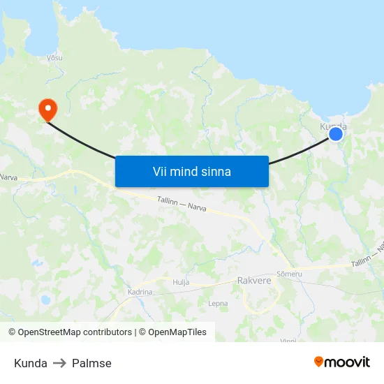 Kunda to Palmse map