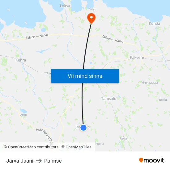 Järva-Jaani to Palmse map
