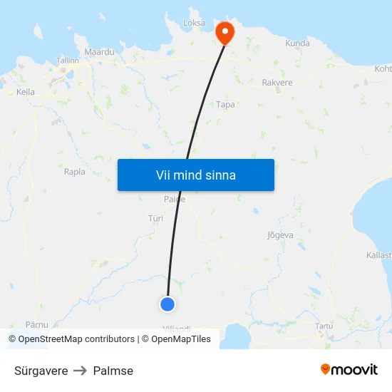 Sürgavere to Palmse map