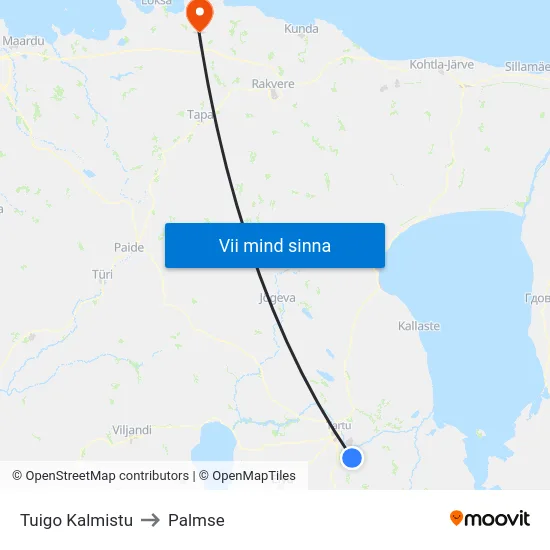 Tuigo Kalmistu to Palmse map