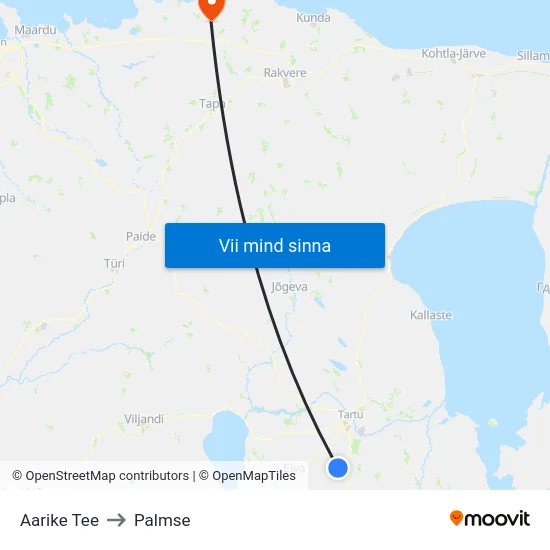 Aarike Tee to Palmse map