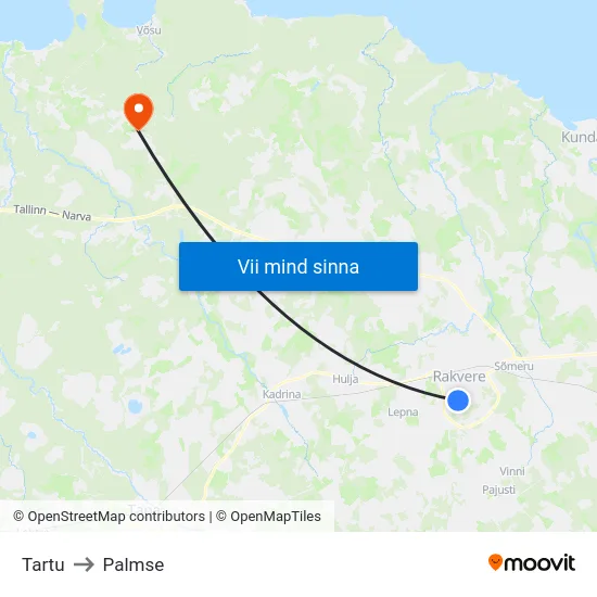 Tartu to Palmse map
