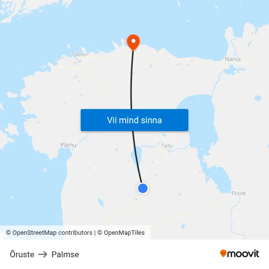 Õruste to Palmse map