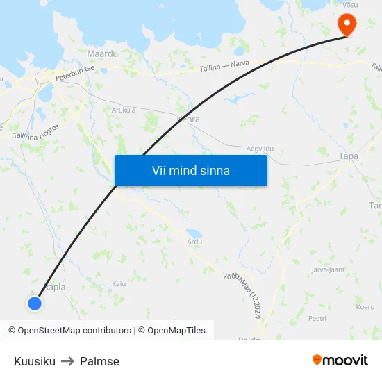 Kuusiku to Palmse map