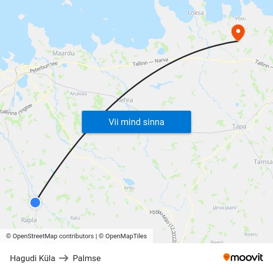 Hagudi Küla to Palmse map