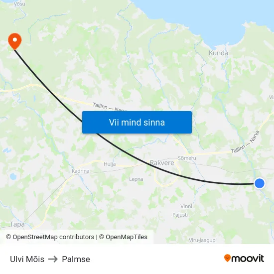Ulvi Mõis to Palmse map