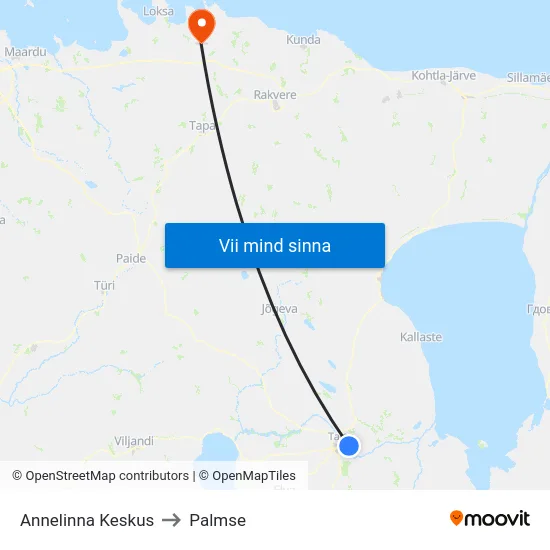 Annelinna Keskus to Palmse map