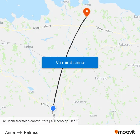 Anna to Palmse map