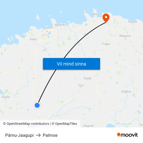 Pärnu-Jaagupi to Palmse map