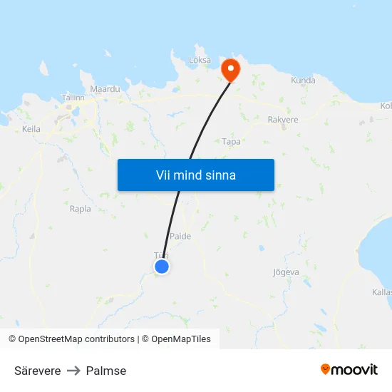 Särevere to Palmse map