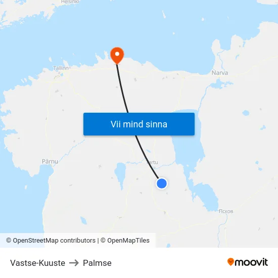 Vastse-Kuuste to Palmse map