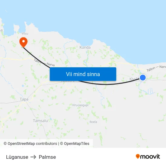 Lüganuse to Palmse map