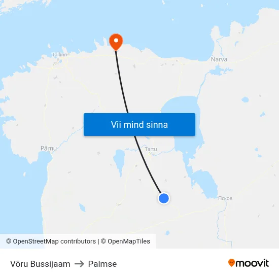 Võru Bussijaam to Palmse map