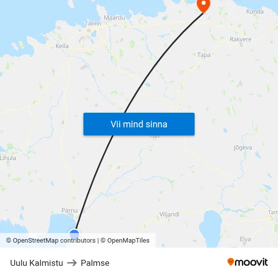 Uulu Kalmistu to Palmse map