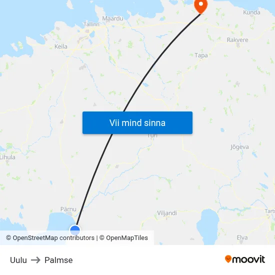 Uulu to Palmse map