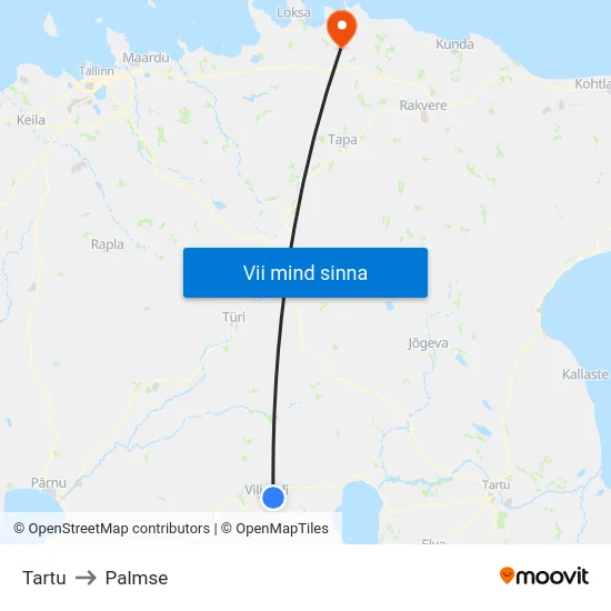 Tartu to Palmse map