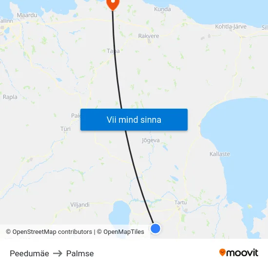 Peedumäe to Palmse map