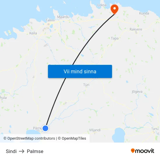 Sindi to Palmse map