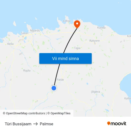 Türi Bussijaam to Palmse map