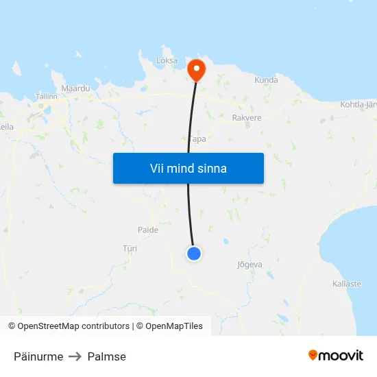 Päinurme to Palmse map
