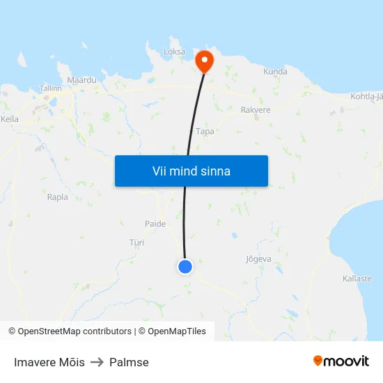 Imavere Mõis to Palmse map