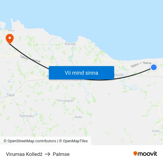 Virumaa Kolledž to Palmse map