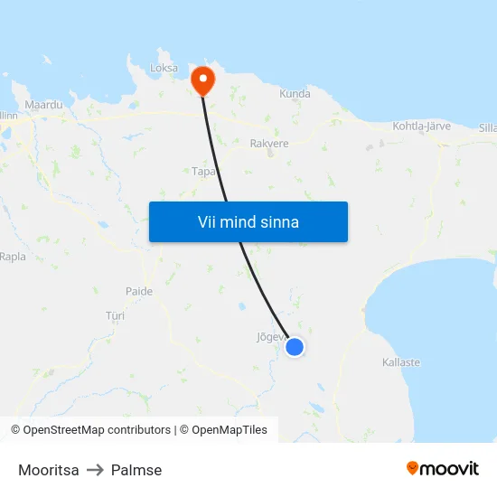 Mooritsa to Palmse map