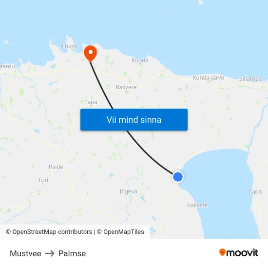 Mustvee to Palmse map