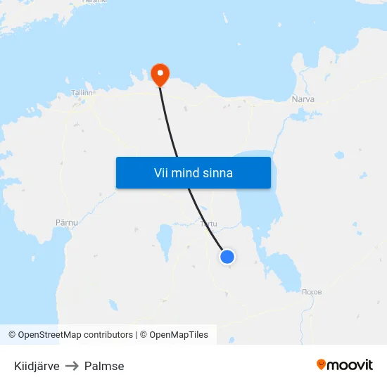 Kiidjärve to Palmse map